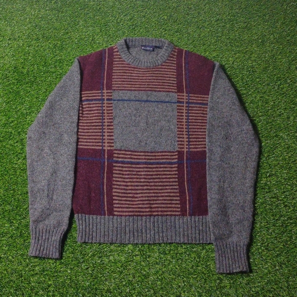 VINTAGE CREWNECK SWEATER WOOL BLEND KNIT PATTERN PLAID MULTICOLOR 80s 90s - Picture 3 of 7